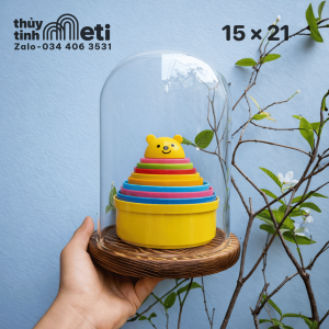 Chụp thủy tinh đế gỗ 15x21