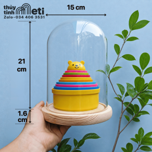Chụp thủy tinh đế gỗ 15x21