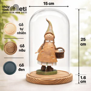 Chụp thủy tinh đế gỗ 15x25