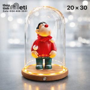 Chụp thủy tinh đế gỗ đèn led 20x30