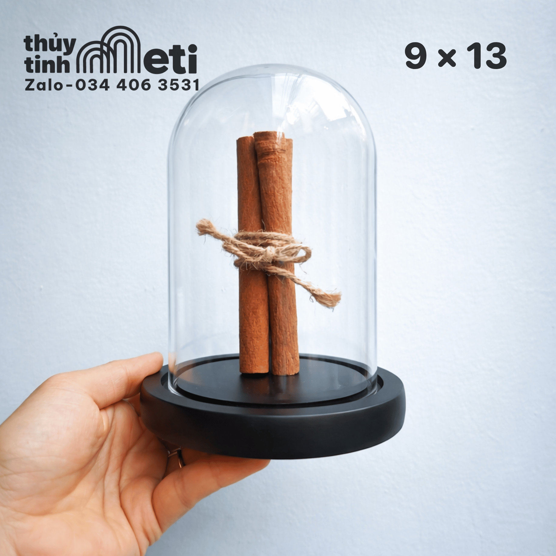 Chụp thủy tinh đế gỗ 9x13 (3) Chụp thủy tinh đế gỗ 9x13
