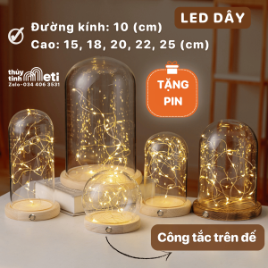Chụp thủy tinh đế gỗ đèn led dây 10cm