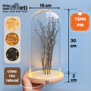 Chụp thủy tinh đế gỗ đèn led 15x30