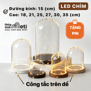 Chụp thủy tinh đế gỗ đèn led chìm 15cm