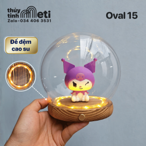 Chụp thủy tinh đế gỗ đèn led hình cầu 15cm