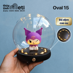 Chụp thủy tinh đế gỗ đèn led hình cầu 15cm