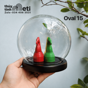 Chụp thủy tinh đế gỗ hình cầu 15cm