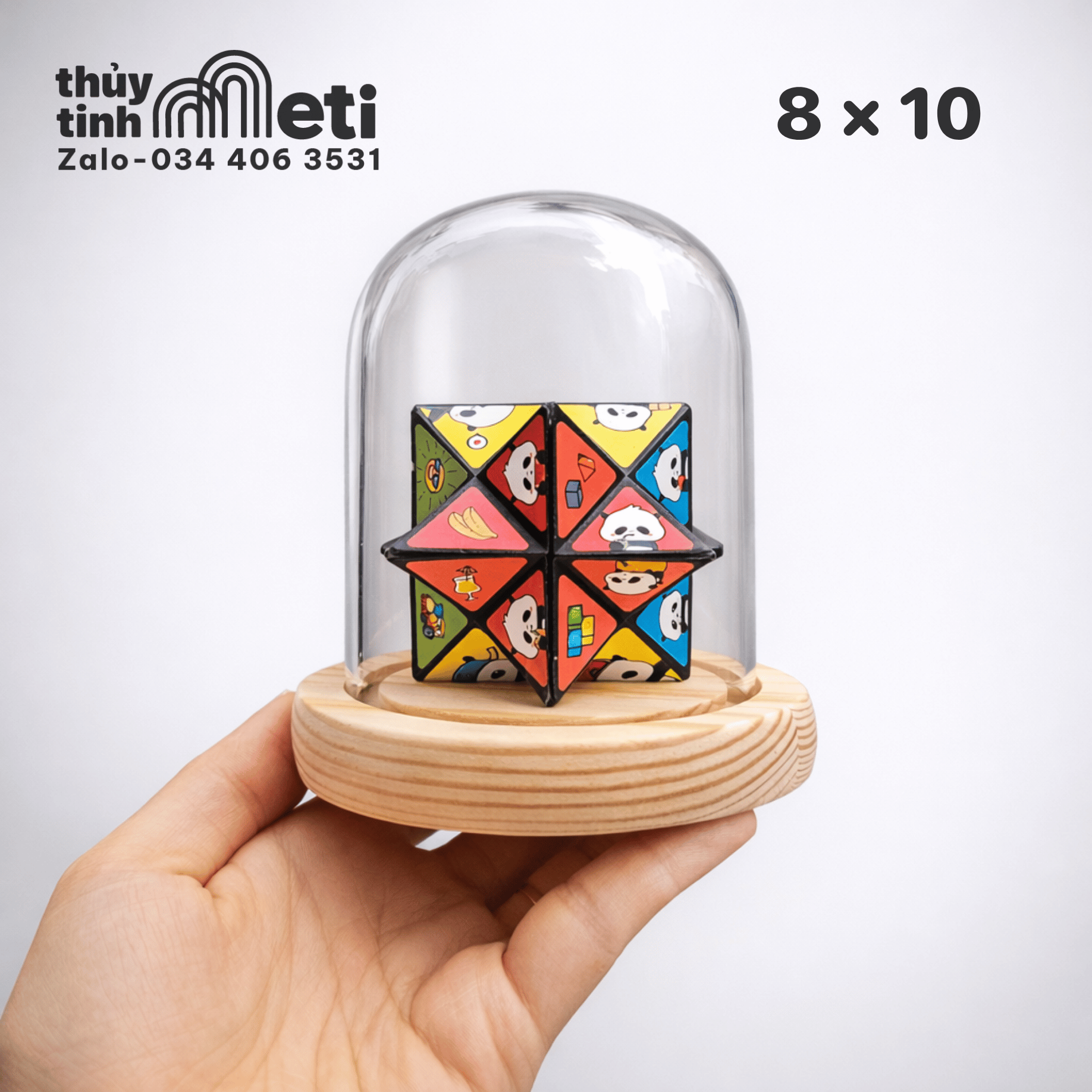 Chụp thủy tinh đế gỗ 8x10 Chụp thủy tinh đế gỗ 8x10