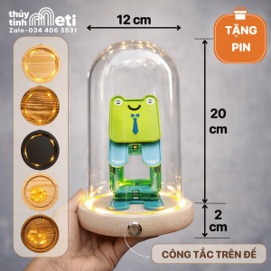 Chụp thủy tinh đế gỗ đèn led 12x20