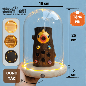 Chụp thủy tinh đế gỗ đèn led 18x25