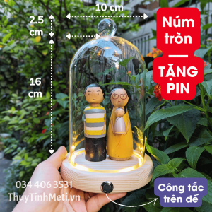 Chụp thủy tinh đế gỗ đèn led núm tròn