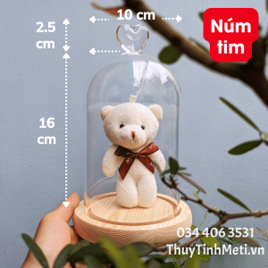 Chụp thủy tinh đế gỗ đèn LED núm tim
