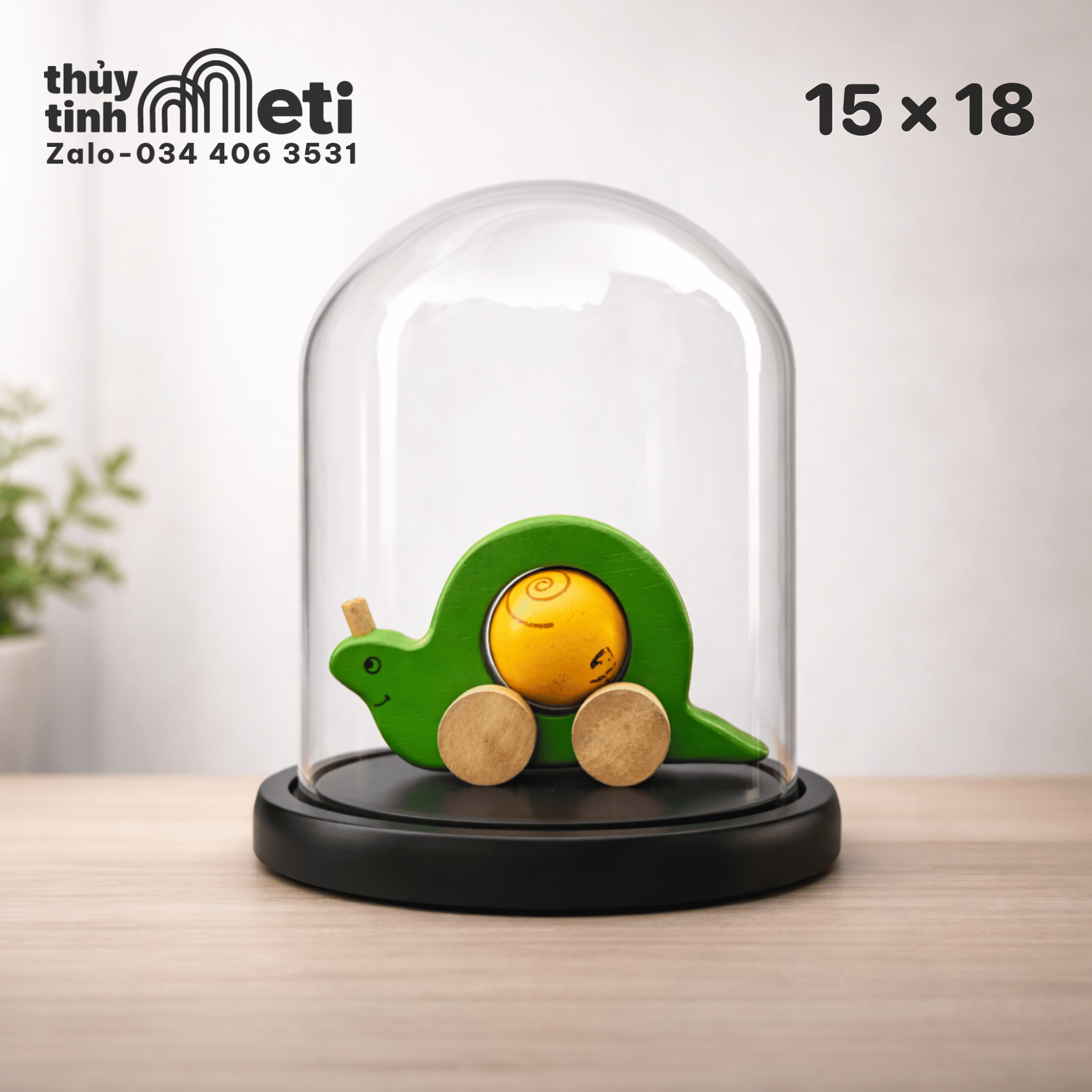 Chụp thủy tinh đế gỗ 15x18 (3) Chụp thủy tinh đế gỗ 15x18