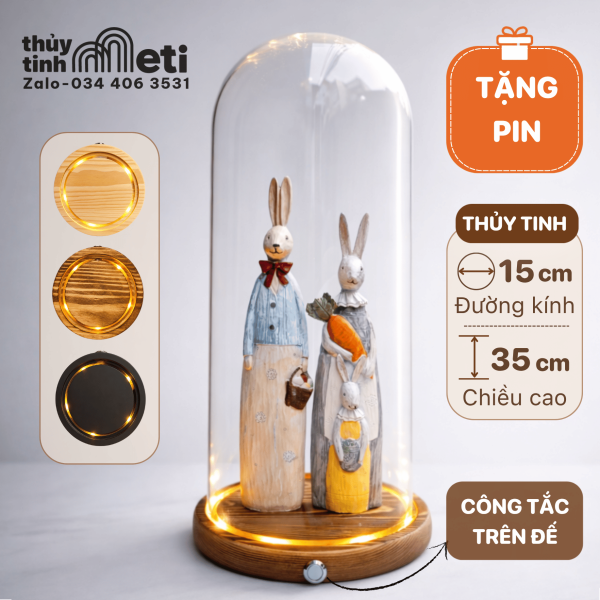 Chụp thủy tinh đế gỗ đèn led 15x35