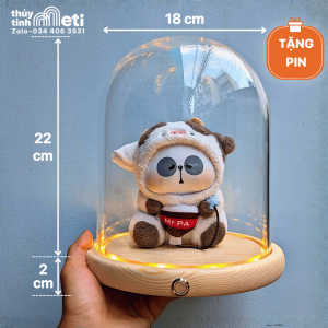 Chụp thủy tinh đế gỗ đèn led 18x22