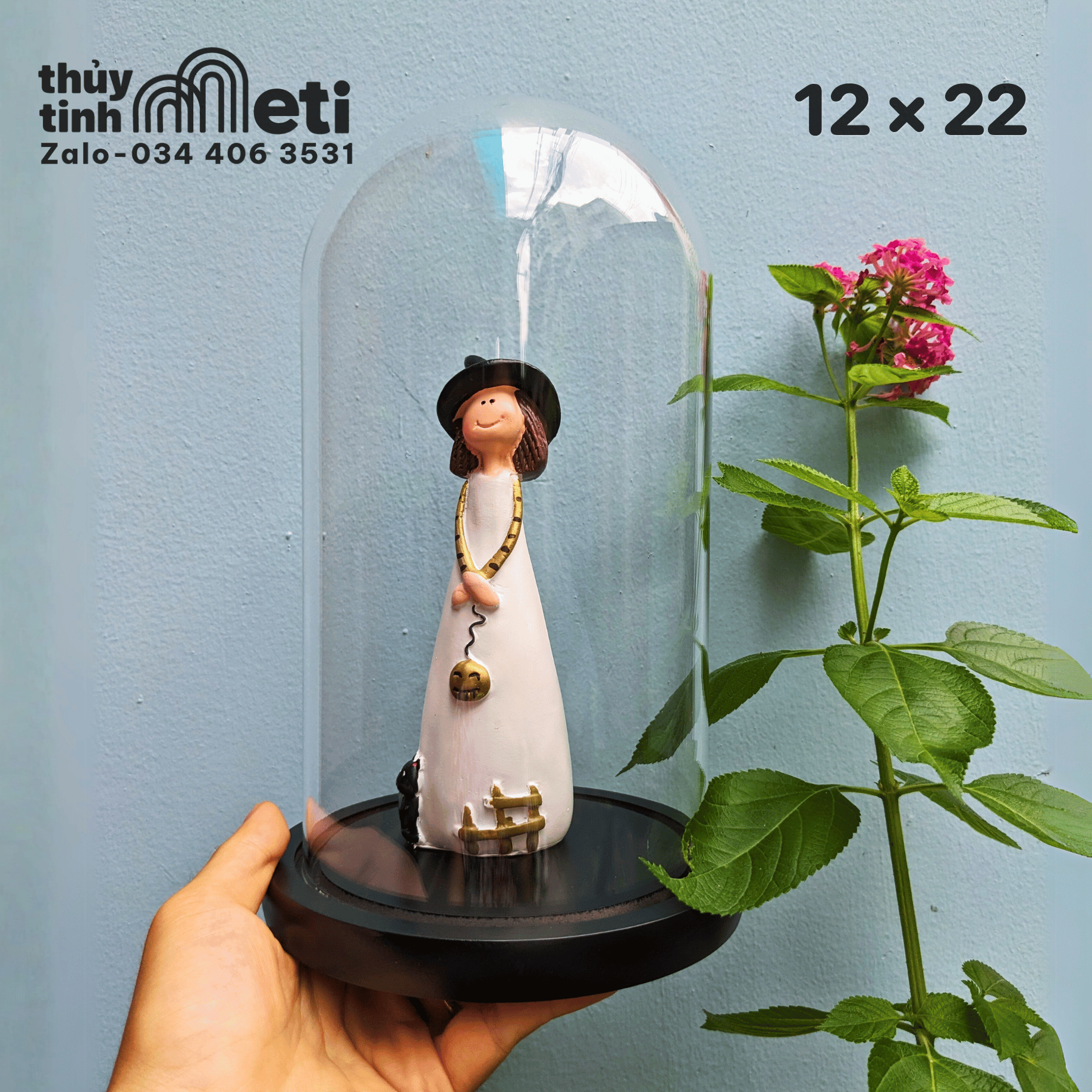 Chụp thủy tinh đế gỗ 12x22 (4) Chụp thủy tinh đế gỗ 12x22