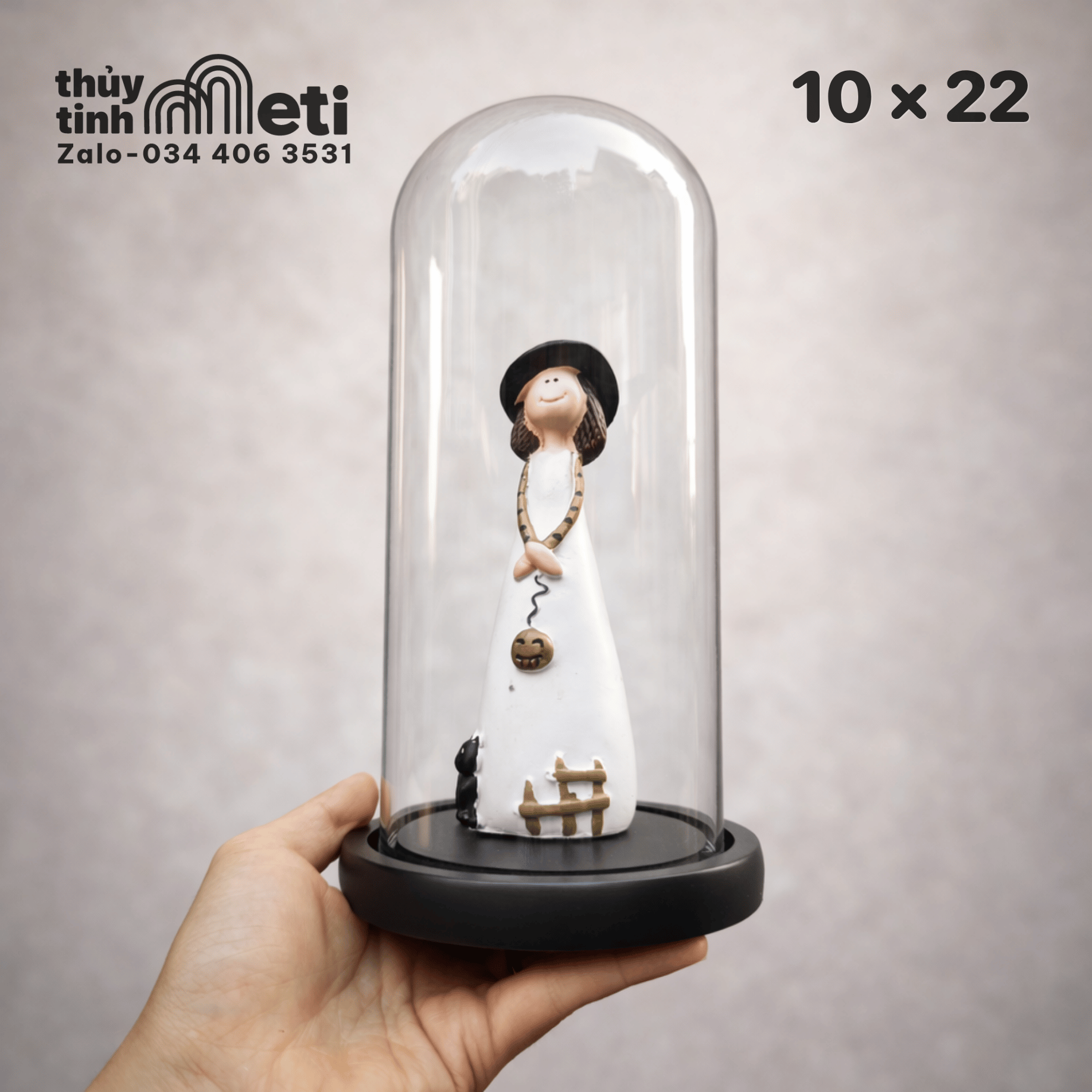 Chụp thủy tinh đế gỗ 10x22 (3) Chụp thủy tinh đế gỗ 10x22