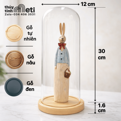 Chụp thủy tinh đế gỗ 12x30
