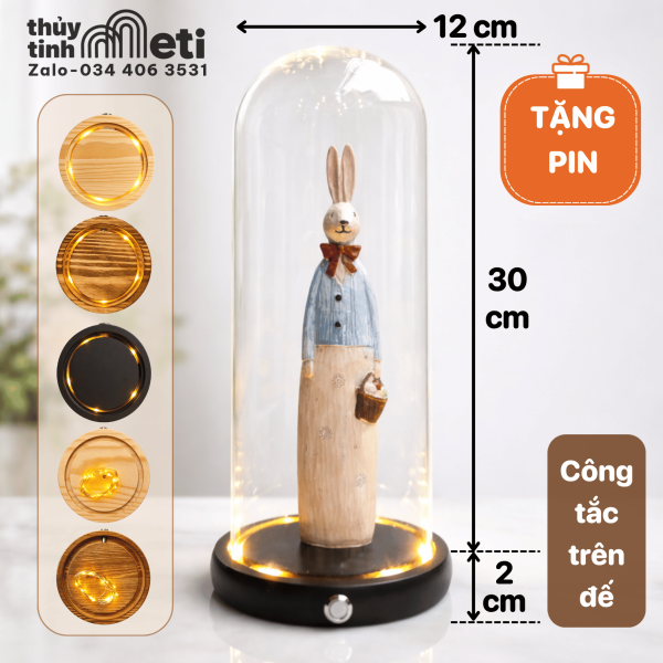 Chụp thủy tinh đế gỗ đèn led 12x30